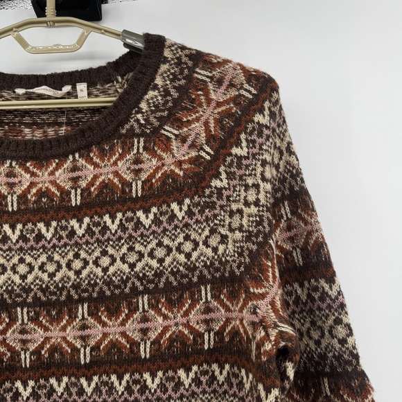 Soft Surroundings Sweater Womens XL Brown Fair Isle Alpaca Blend Crewneck Tunic - Picture 12 of 15